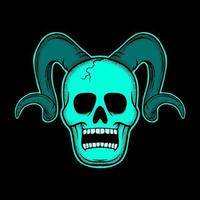 Green skull with horn art Illustration hand drawn style premium vector for tattoo, sticker, logo etc