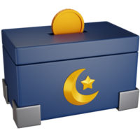 3D Rendering alms box with crescent moon isolated png