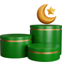 3D Rendering showcase podium with crescent moon isolated png