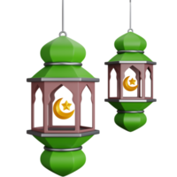 3d representación dos lámpara linternas Ramadán aislado png