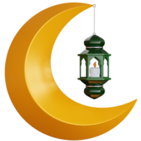 3D Rendering Lantern lights hanging from the crescent moon isolated png