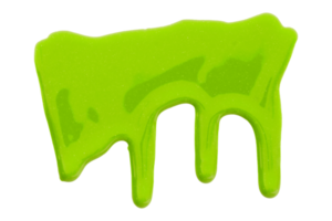 Green, lime green, with pigments flowing down, isolated on transparent background, close-up. png