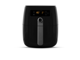 Air Fryer PNG File. Black Electric Deep Fryer Front View.