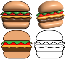 illustrazione di un' impostato di hamburger. Hamburger 3d illustrazione png