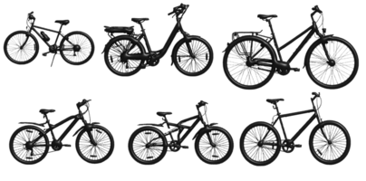 silhouetten van fietsen. fiets realistisch 3d model- illustratie, milieuvriendelijk vriendelijk vervoer PNG