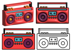 Boombox, music stereo tape recorder with radio. 3d illustration PNG