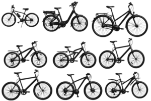 silhouettes of bicycles. bicycle realistic 3d model illustration, environmentally friendly transport. PNG