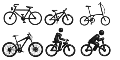 silhouettes of bicycles. bicycle realistic 3d model illustration, environmentally friendly transport PNG