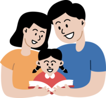 contento familia con niños. madre, padre y niños. linda dibujos animados caracteres aislado. vistoso ilustración en plano estilo. png