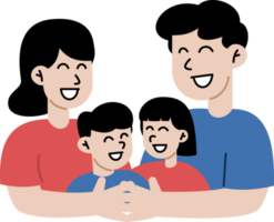 contento familia con niños. madre, padre y niños. linda dibujos animados caracteres aislado. vistoso ilustración en plano estilo. png