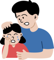 Father soothes crying daughter. Cute cartoon characters isolated. Colorful illustration in flat style. png