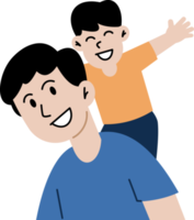 Lycklig familj med barn. far spelar med son. söt tecknad serie tecken isolerat. färgrik illustration i platt stil. png