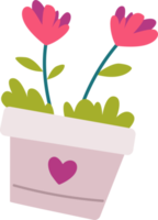 Red flowers in a flowerpot with heart shape. Romantic symbol concept png