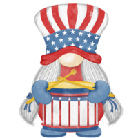 Watercolor independence day Gnome drummer Digital painting png