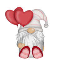 Gnome with balloon hearts Watercolor Valentine's day png