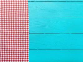 top view empty wooden table and tablecloth copy space photo