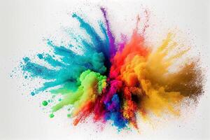 colorful rainbow holi paint color powder explosion isolated white wide panorama background 3D and illustrations photo