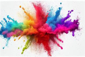 colorful rainbow holi paint color powder explosion isolated white wide panorama background 3D and illustrations photo