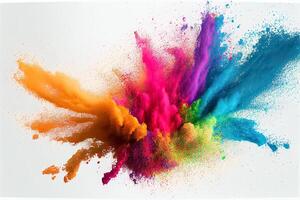 colorful rainbow holi paint color powder explosion isolated white wide panorama background 3D and illustrations photo