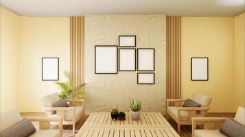 3D interoir design for living room and mockup frame photo