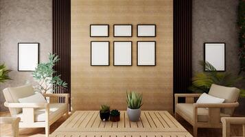 3D interoir design for living room and mockup frame photo