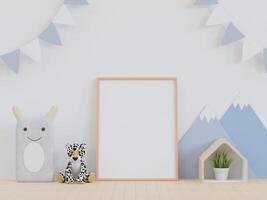 3D mockup photo frame in chidren room rendering