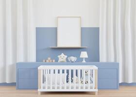 3D mockup photo frame in chidren room rendering