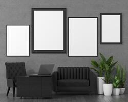 3D interior design minimal workspace with mockup photo frame