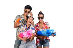 Teenager group have fun with water gun on Songkran Day photo