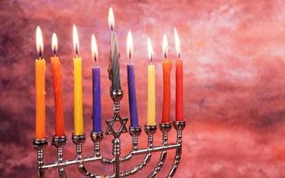 Jewish Holiday Hanukkah background with menorah photo