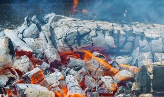 Burning Flames and Glowing Coal in BBQ, HDR image photo