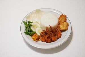 Javanese food, rice with prawns and vegetables photo