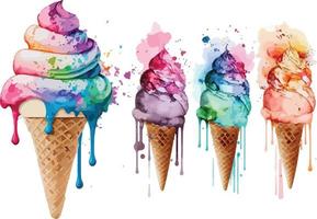 water color colorful icecrim food vector