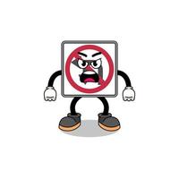 no left or U turn road sign cartoon illustration with angry expression vector