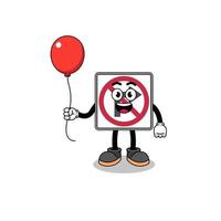 Cartoon of no right turn road sign holding a balloon vector