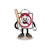 no bicycles road sign mascot cartoon as a baseball player vector