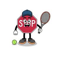 stop road sign illustration as a tennis player vector