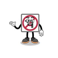 no left turn road sign cartoon with welcome pose vector