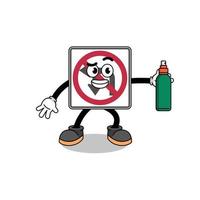 no left or U turn road sign illustration cartoon holding mosquito repellent vector