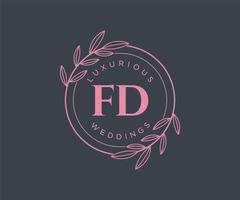 FD Initials letter Wedding monogram logos template, hand drawn modern minimalistic and floral templates for Invitation cards, Save the Date, elegant identity. vector