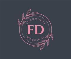 FD Initials letter Wedding monogram logos template, hand drawn modern minimalistic and floral templates for Invitation cards, Save the Date, elegant identity. vector