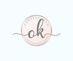 Initial OK feminine logo. Usable for Nature, Salon, Spa, Cosmetic and Beauty Logos. Flat Vector Logo Design Template Element.