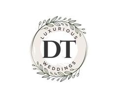 DT Initials letter Wedding monogram logos template, hand drawn modern minimalistic and floral templates for Invitation cards, Save the Date, elegant identity. vector