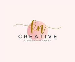 initial KN Feminine logo beauty monogram and elegant logo design, handwriting logo of initial signature, wedding, fashion, floral and botanical with creative template. vector