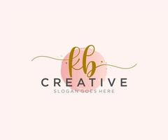 initial KB Feminine logo beauty monogram and elegant logo design, handwriting logo of initial signature, wedding, fashion, floral and botanical with creative template. vector