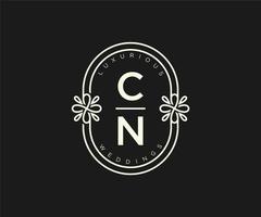 CN Initials letter Wedding monogram logos template, hand drawn modern minimalistic and floral templates for Invitation cards, Save the Date, elegant identity. vector