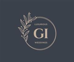 Plantilla de logotipos de monograma de boda con letras iniciales gi, plantillas florales y minimalistas modernas dibujadas a mano para tarjetas de invitación, guardar la fecha, identidad elegante. vector