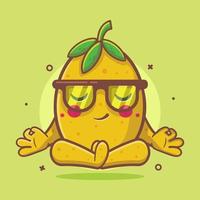 calm lemon character mascot with yoga meditation pose isolated cartoon in flat style design vector