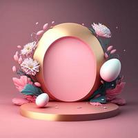3D Pink Illustration Podium with Eggs and Flower Decoration for Product Display Easter Celebration photo