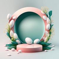 Illustration of a Podium with Easter Eggs, Flowers, and Leaves Ornaments for Product Display photo